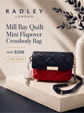 RADLEY LONDON Quilted Mini Flapover Crossbody Bag - Navy & Red | Like New